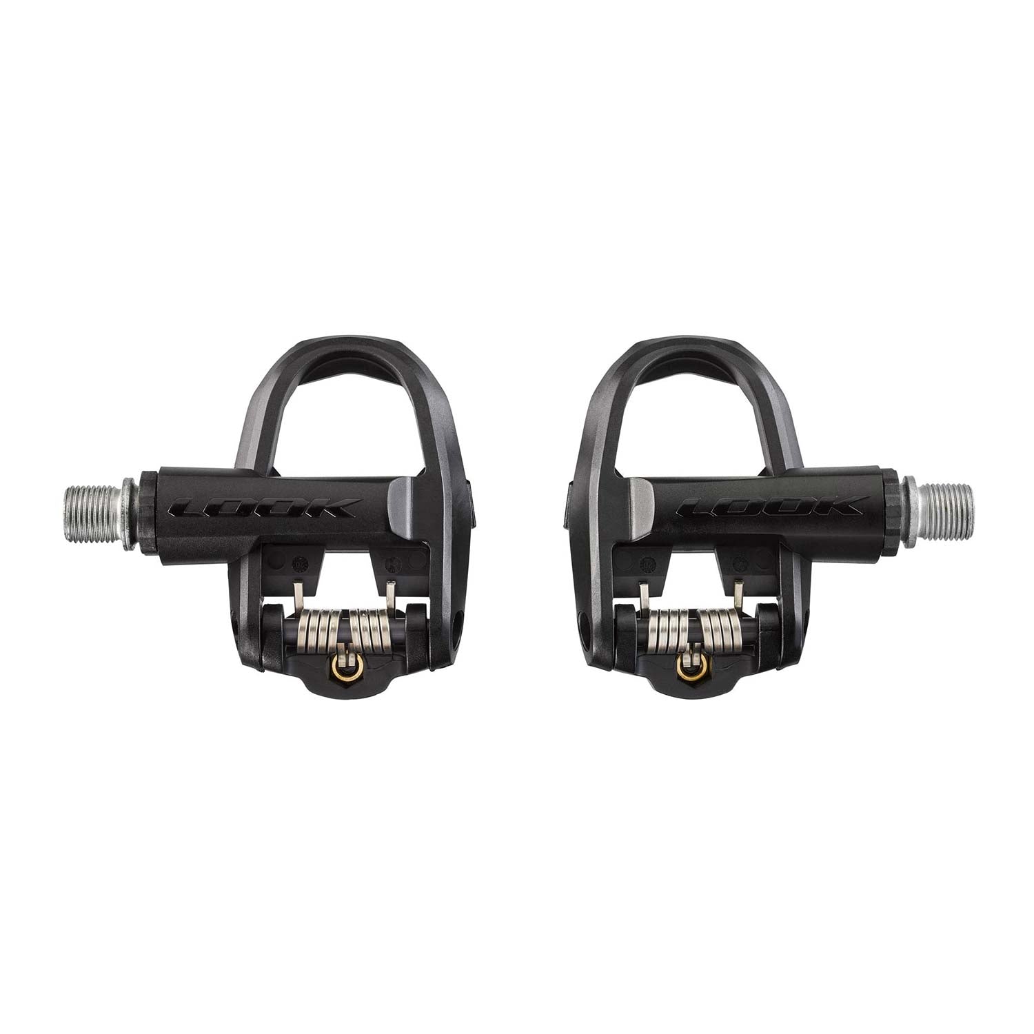 Look KEo Classic 3 Plus road bike pedals with adjustable tension and stainless steel platform, shown on a bike component image.