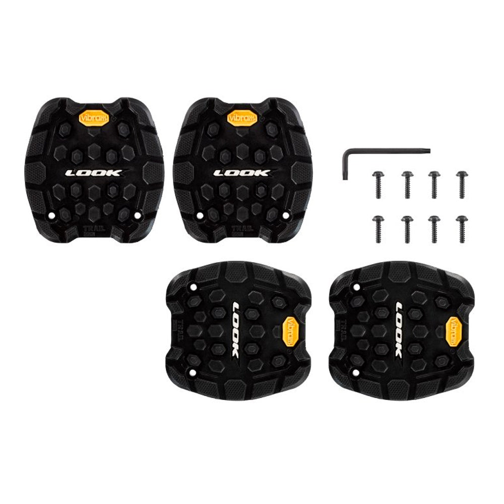Look Trail Grip Pads with VIBRAM Activ Grip technology for off-road bike pedals, showing textured rubber surface for enhanced traction.