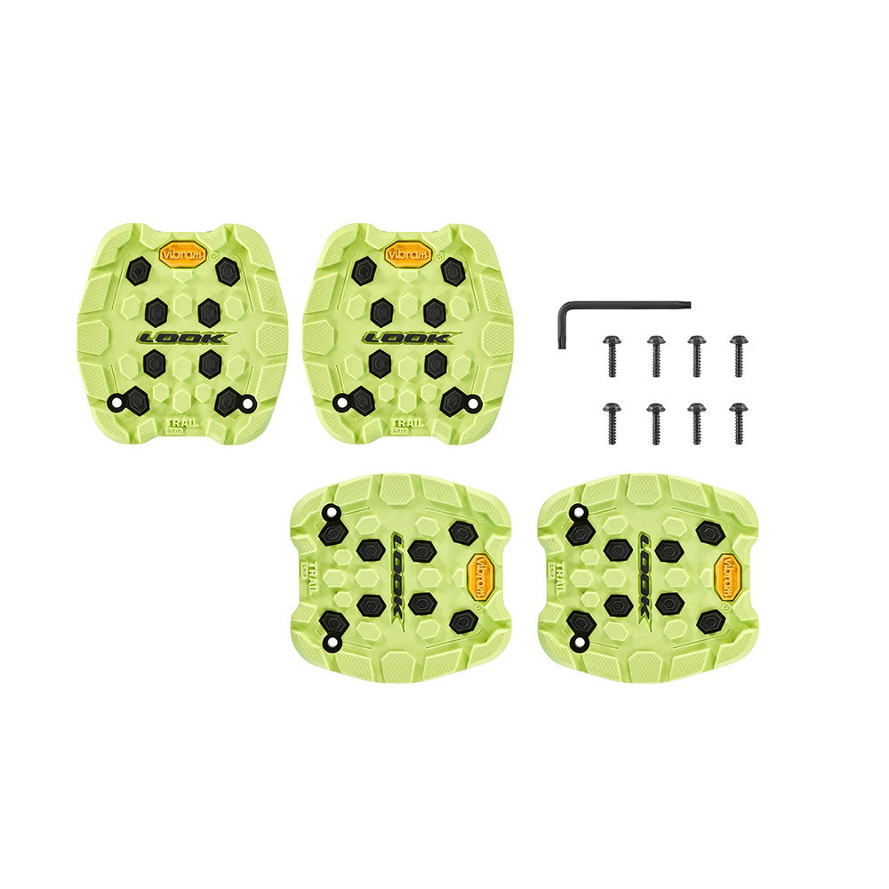 Look Trail Grip Pads with VIBRAM Activ Grip Technology for off-road bike pedals, showing textured grip surfaces on a bicycle component.