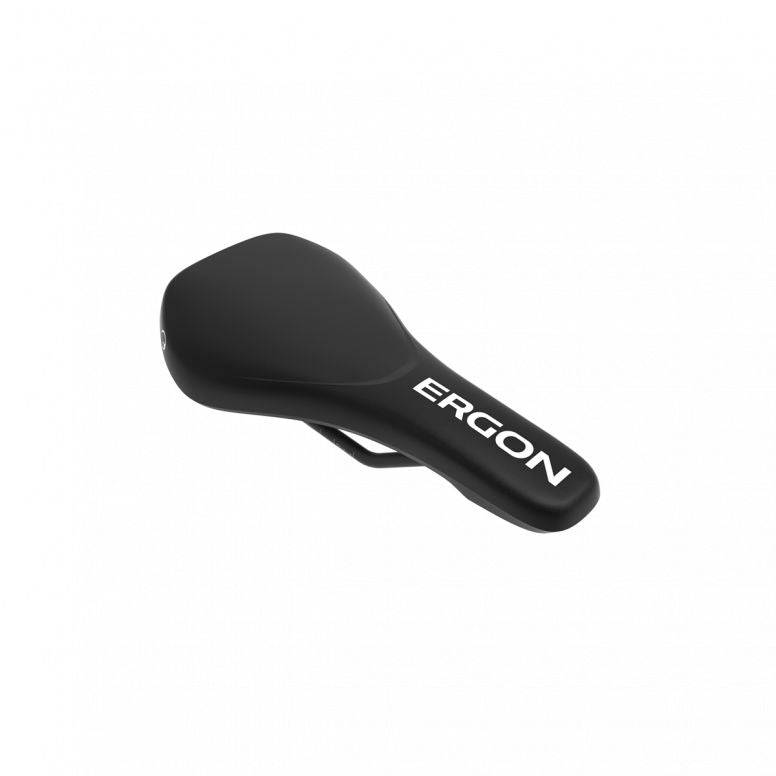 Ergon SM Downhill Black Comp Edition saddle for technical downhill riding, showcasing a durable, ergonomic mountain bike component
