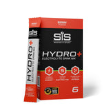 Science In Sport Hydro+ electrolyte powder stick in berry flavor, hydration supplement with colorful packaging and powder inside.