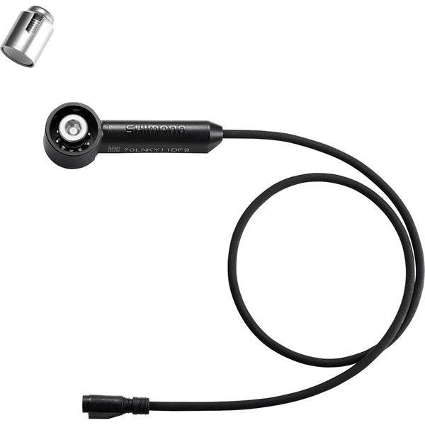 Shimano STEPS SM-DUE10 e-bike speed sensor with 760mm cable and hex bolt, used for bike component installation.