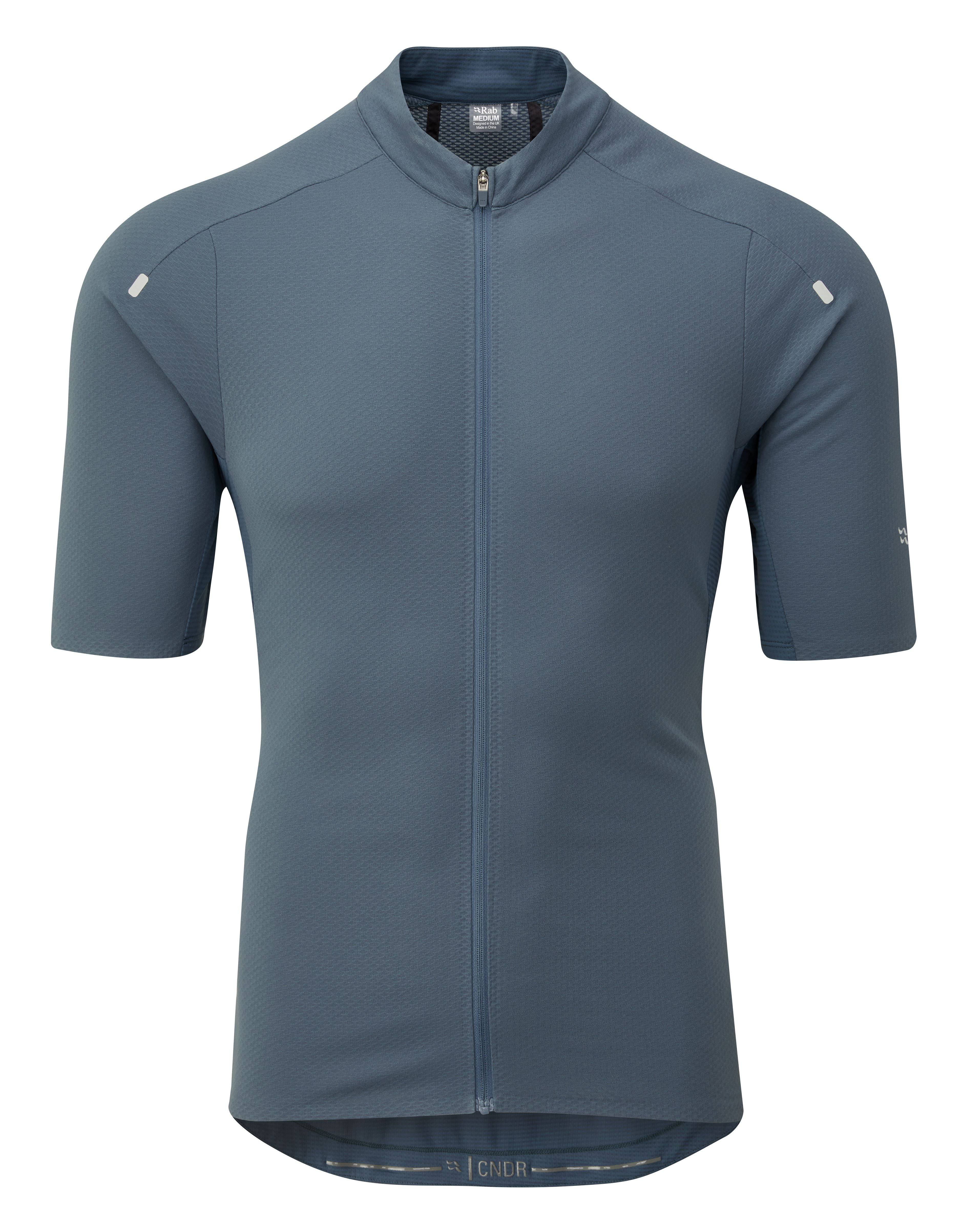 Rab Cinder tailored cycling jersey with ventilation panels and rear storage pockets, designed for comfort and breathability.