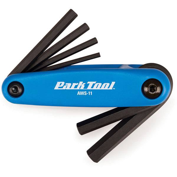 Park Tool AWS-11 fold-up metric hex wrench set with composite handle, designed for workshop use, made in the USA