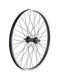 Black Trek Bontrager JYS01C 20-inch kids' mountain bike front wheel, no cassette, designed for MTB components.