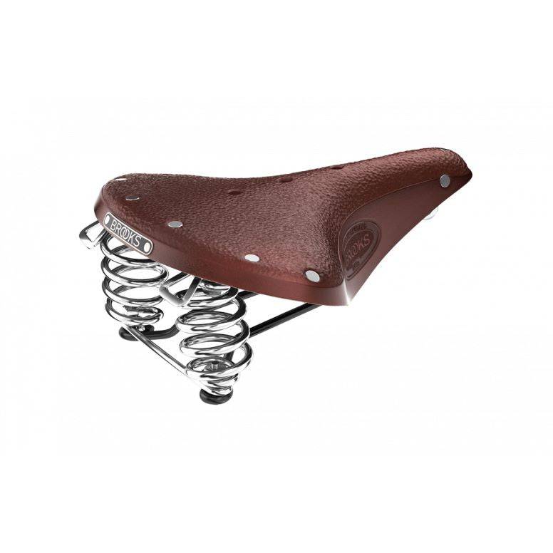 Brooks B67 Ladies Saddle with coil spring suspension, comfortable bike component for smooth riding, shown with detailed leather finish.