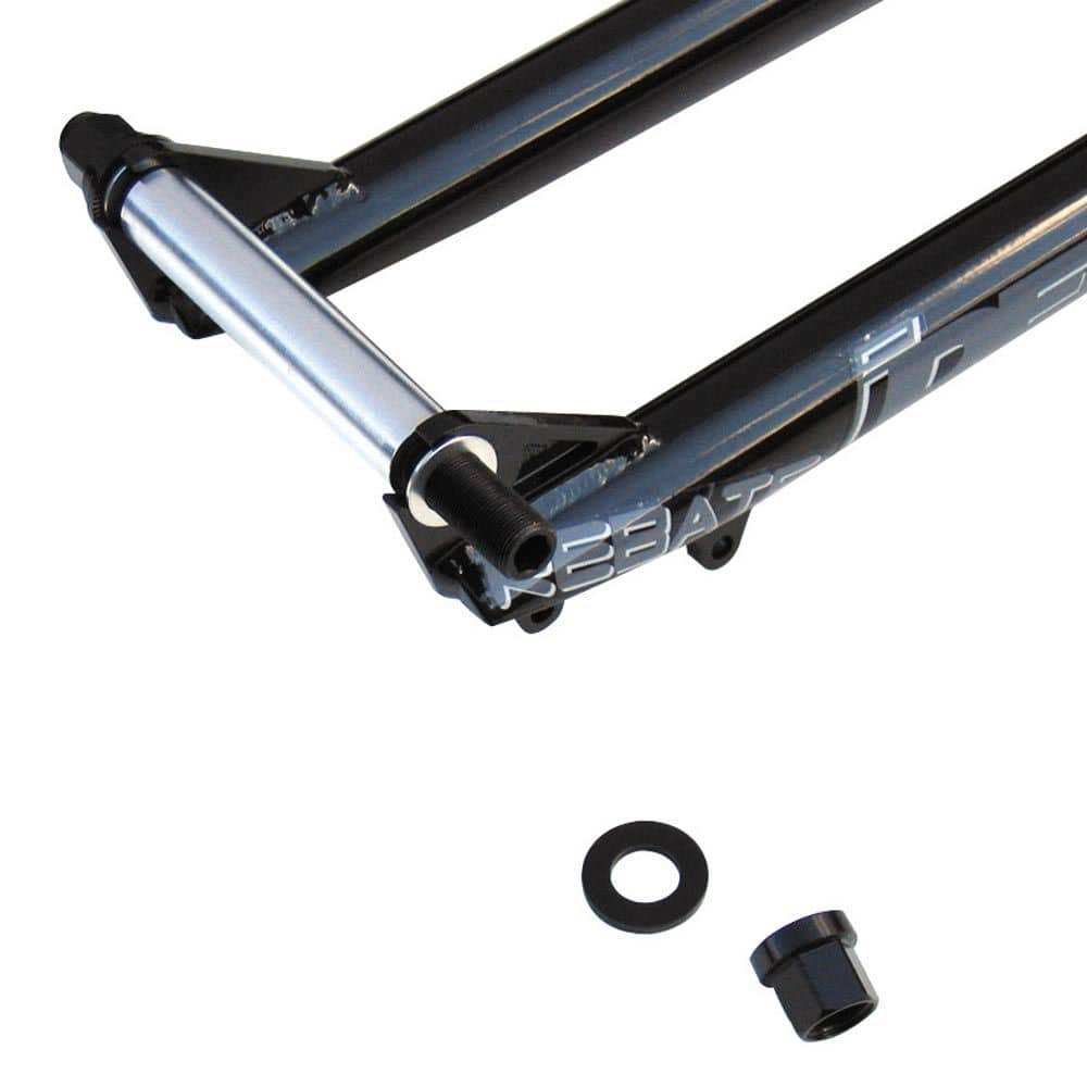 Identiti Rebate 1420 BMX jump fork with black finish and 20/14mm axle conversion system, component for BMX bicycles.
