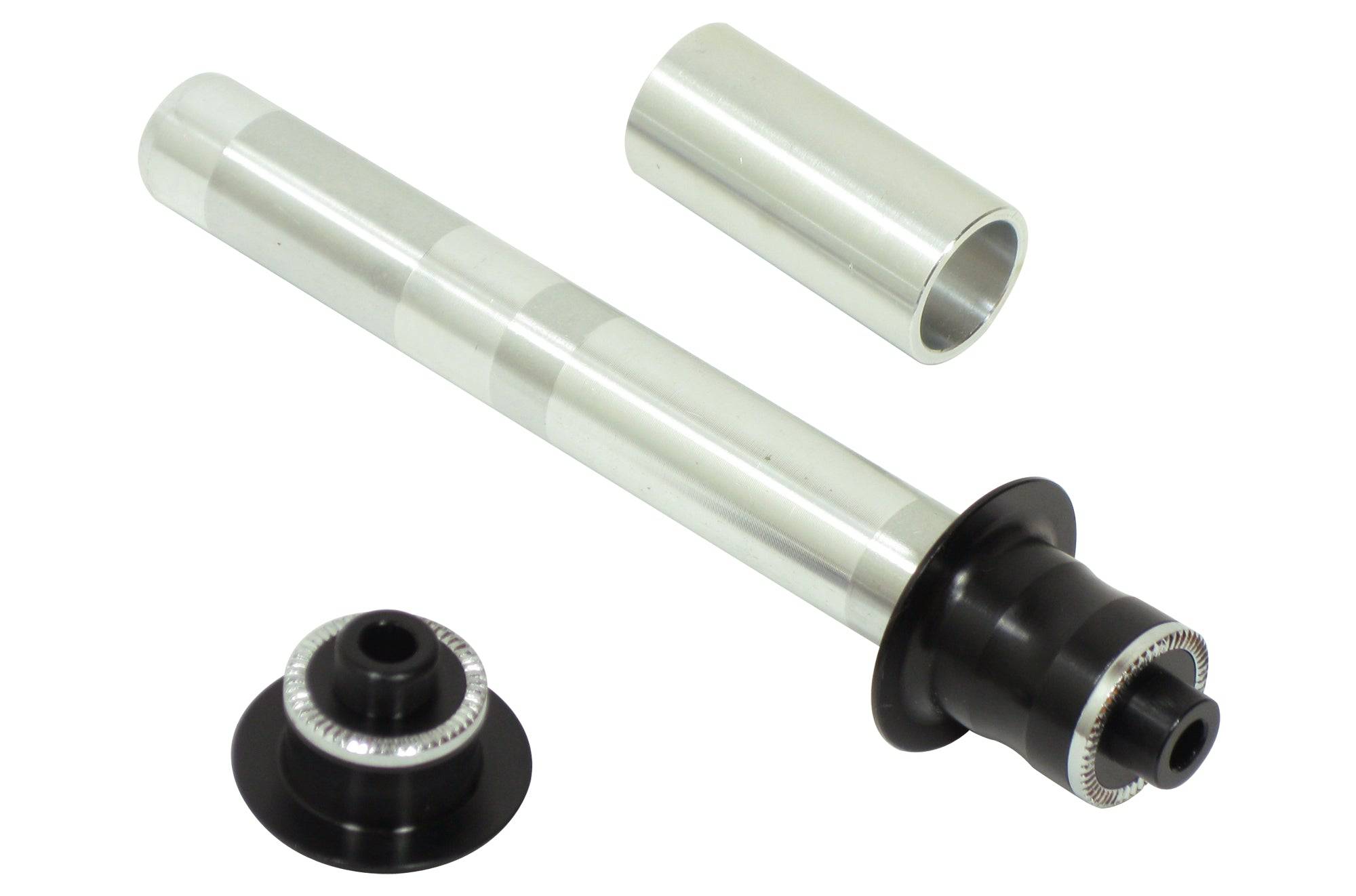 Bontrager Race Lite 135mm axle kit in black for front and rear bike wheels, includes 135mm old length bike axles.