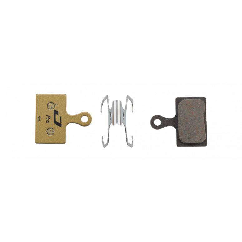 Jagwire Pro semi-metallic disc brake pads for Shimano and RideRever road bikes, showing the brake pad components.