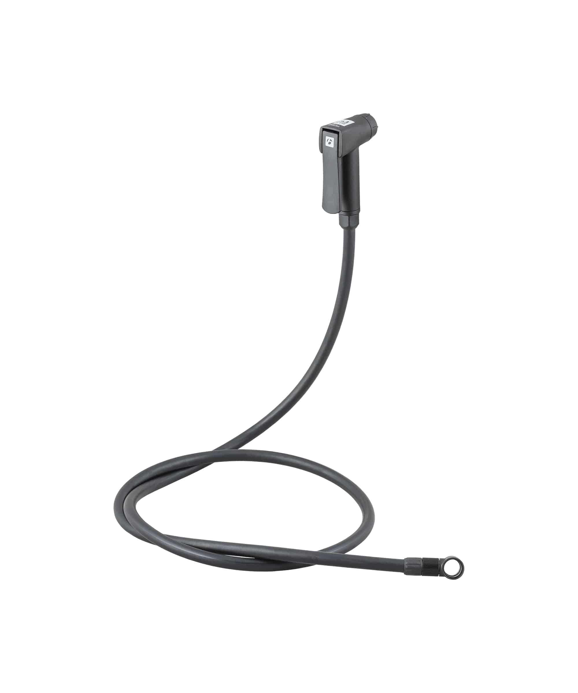 Bontrager TLR Flash Charger 2.0 pump head with hose, bike tire inflator accessory, showing the pump head and attached hose.