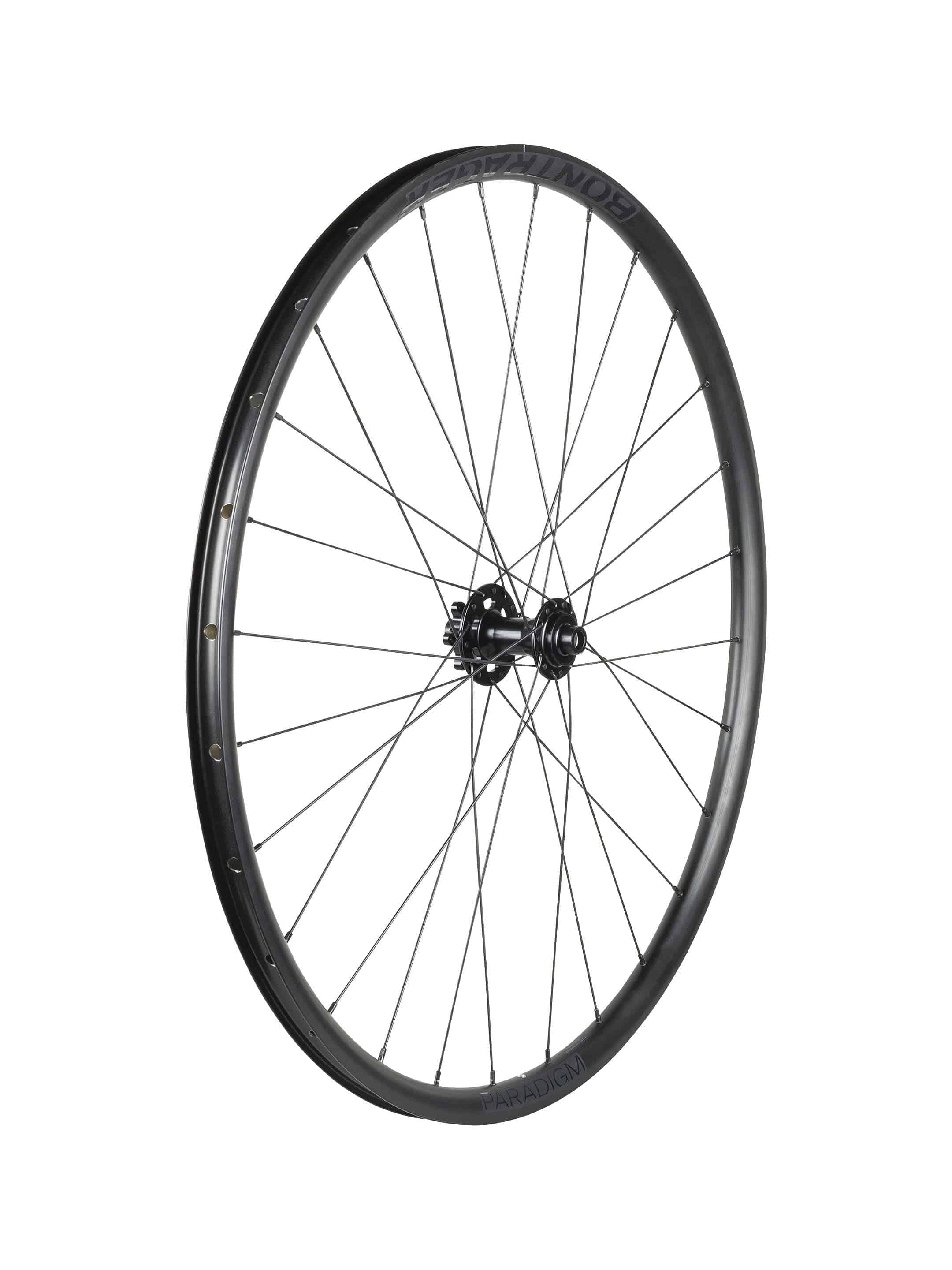 Bontrager Paradigm TLR Ride+ 700c front road wheel with disc brake, black finish, 28H spokes, no cassette, bicycle component