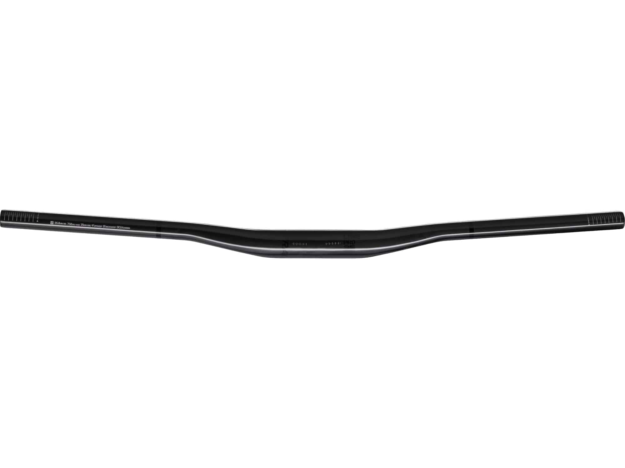 Bontrager Line Pro Carbon 35 MTB handlebar with rise options and adjustable width, showcasing lightweight carbon design and ergonomic shape.