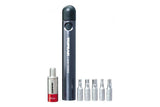 Topeak Nano TorqBar compact preset torque wrench with five bits, used in bike workshop for precise torque adjustments.