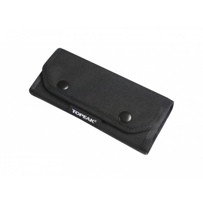 Topeak E-Torqbar digital torque wrench with LED indicator in black, showing the ergonomic handle and digital display.