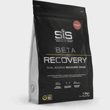 Science In Sport Beta Recovery Drink Powder for endurance and muscle repair, shown in a clear container with scoop and powder.