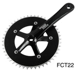 Sturmey Archer FCT22B track cranks with black chainring, showcasing durable components in black or silver finish.