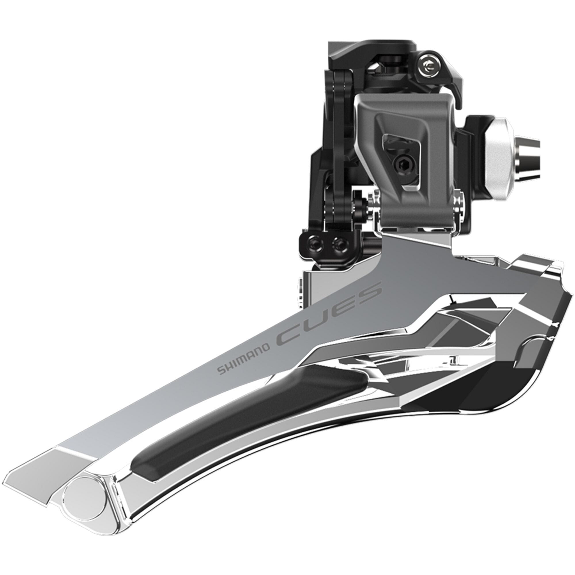 Shimano CUES FD-U6030 double front derailleur for 9/10-speed bikes, braze-on down-swing pull, component for bike drivetrain.