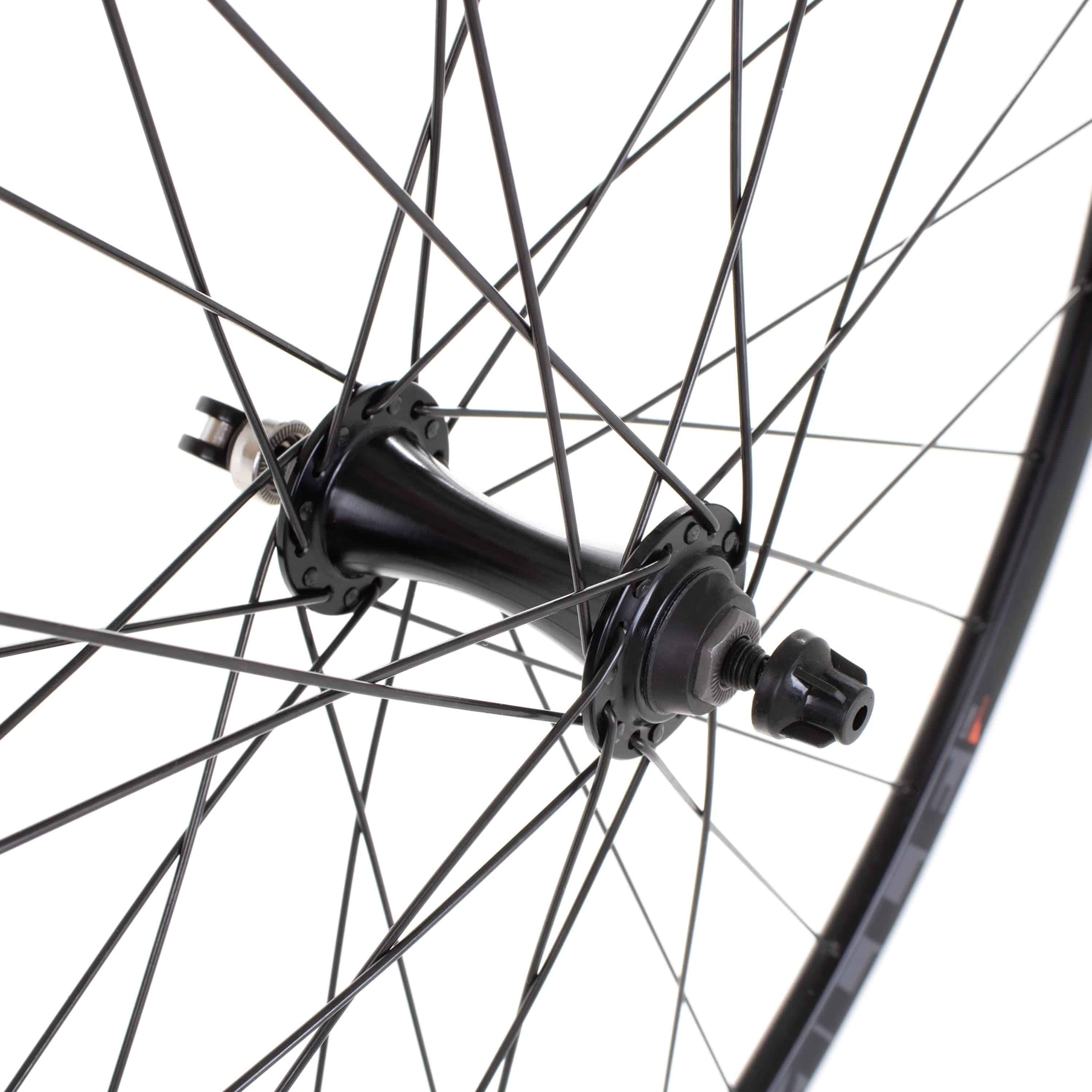 Black M Part Wheels 700c road front quick release wheel with rim brake compatibility, showcasing the sleek wheel design.