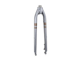 Trek 2023 Verve Steel 700C road bike disc brake forks showing the black, lightweight steel construction and mounting points for cycling.