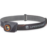 Lifesystems Intensity 580 rechargeable head torch with adjustable brightness and IPX4 water resistance, shown with strap and LED light.
