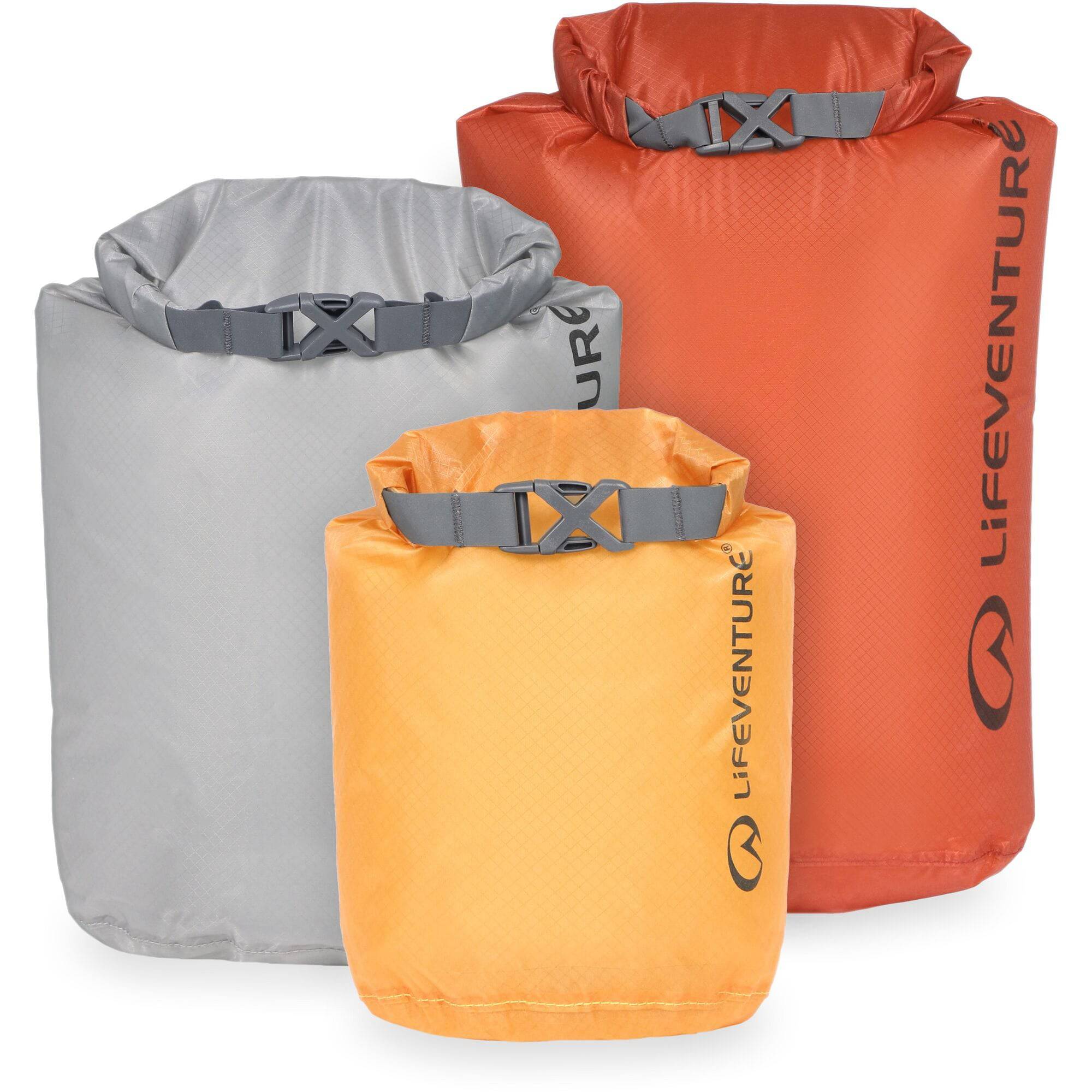 Lifeventure ultralight dry bag multipack waterproof outdoor gear organizer with multiple accessories in a compact design.