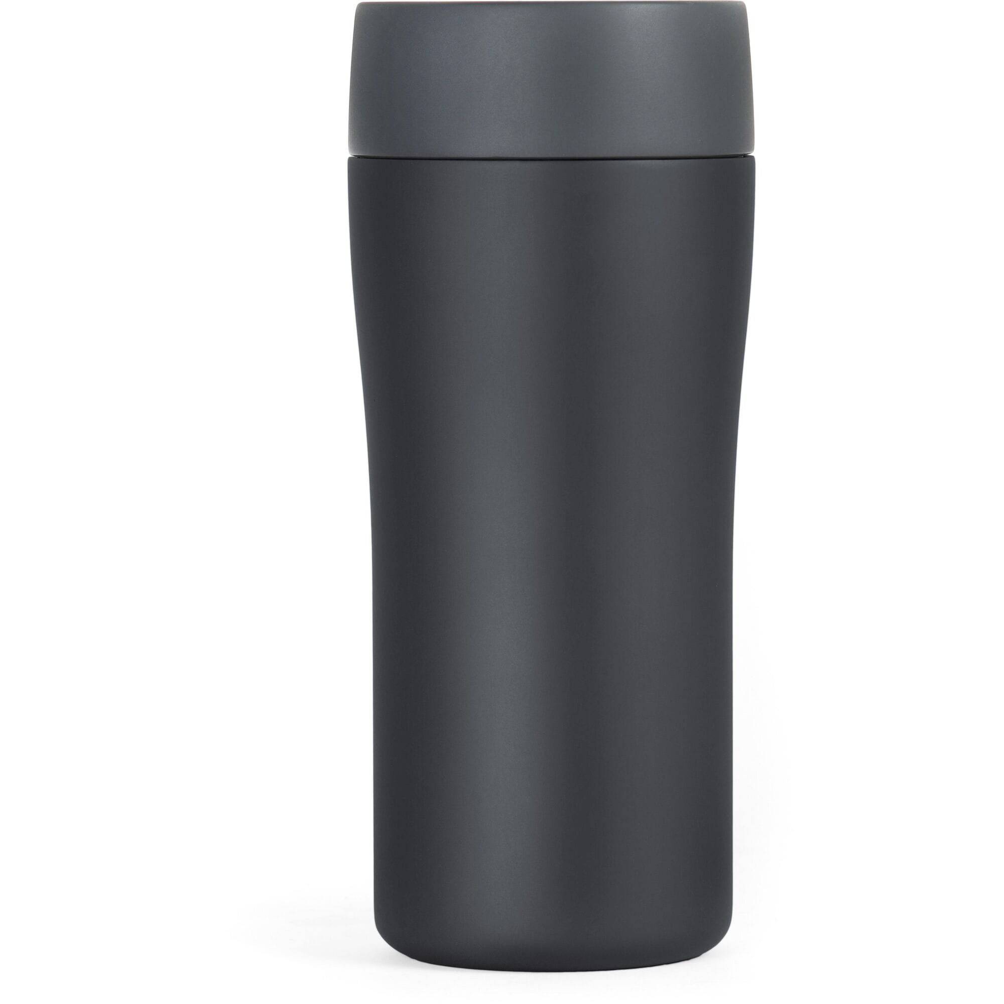 Lifeventure One Touch Thermal Mug in stainless steel with vacuum insulation, 300ml capacity, showing the mug with lid open.