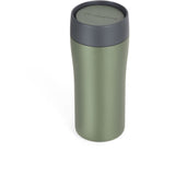 Lifeventure One Touch thermal mug with stainless steel vacuum insulation, 300ml, close-up of the insulated mug showing lid and branding.
