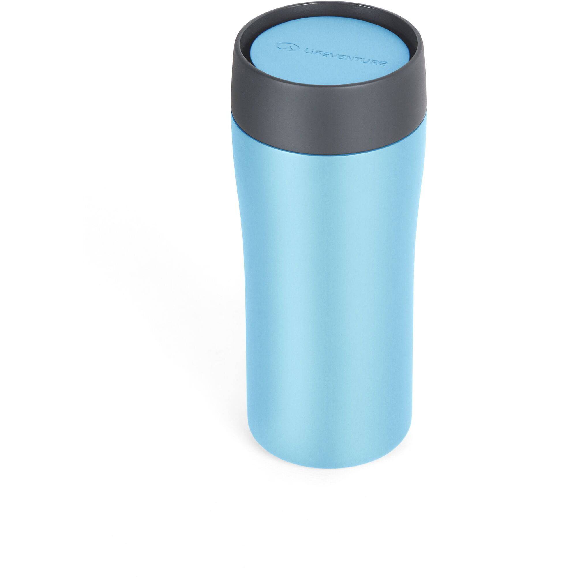 Lifeventure One Touch Thermal Mug in stainless steel with vacuum insulation, 300ml capacity, designed for hot and cold beverages.