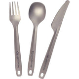 Lifeventure Superlight Titanium Cutlery Set with fork, knife, and spoon for travel and outdoor use, lightweight and durable accessories.