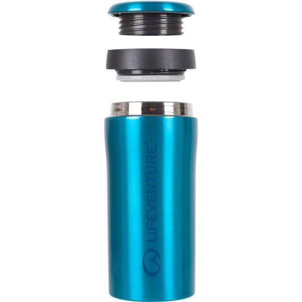 Lifeventure blue 300ml vacuum insulated thermal mug, leak-proof travel cup, designed for hot and cold beverages.