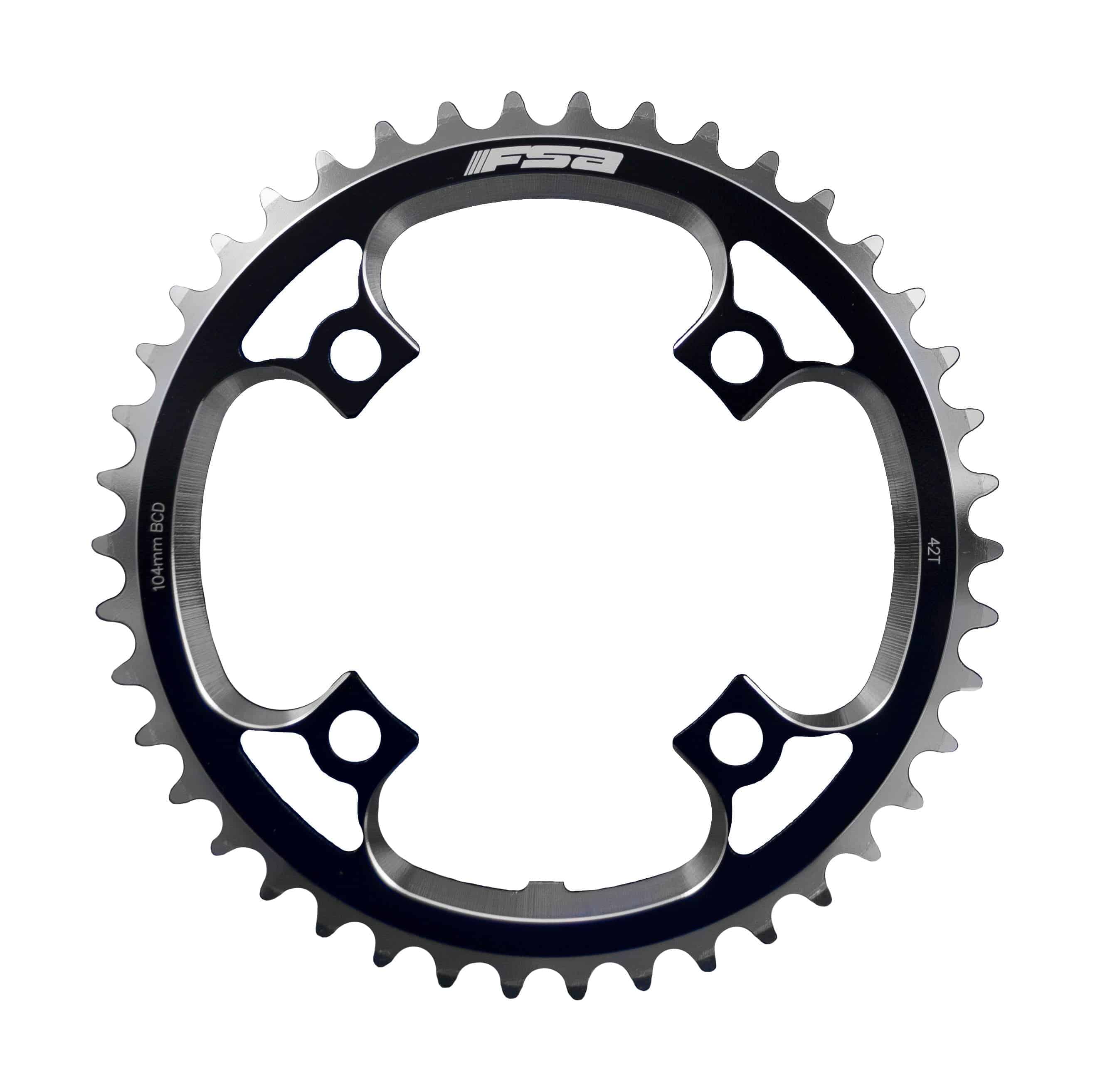 FSA DH MTB 1x10 chainring with 104x42T black finish and 4-hole mounting, designed for downhill mountain bike components.