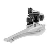 MicroSHIFT Sword Black 2x9 Speed Road Bike Front Derailleur showing mounted component with cable attachment and mounting bracket