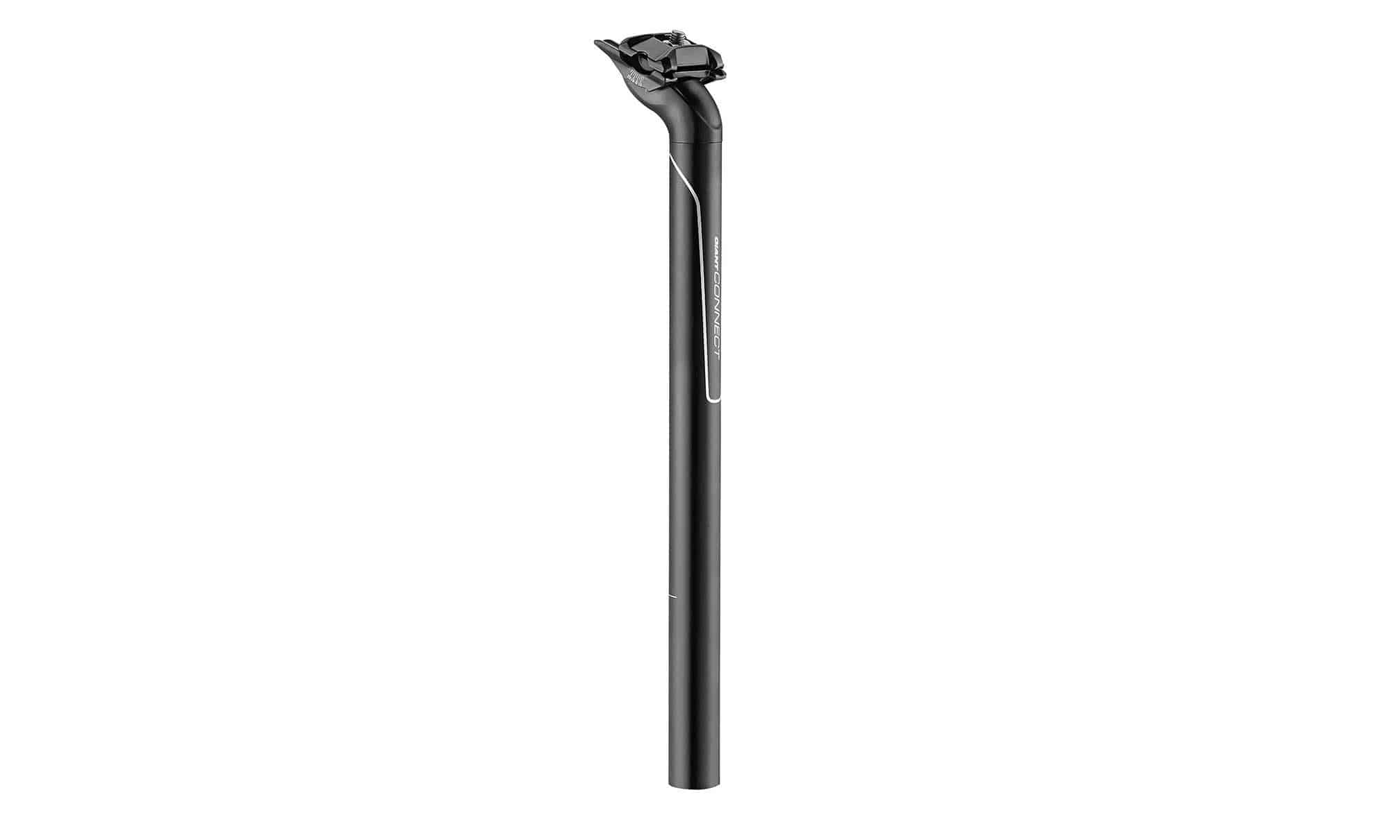 Giant Connect seatpost with 6061 alloy shaft and extra-long rail clamp for bike saddle attachment, black finish.