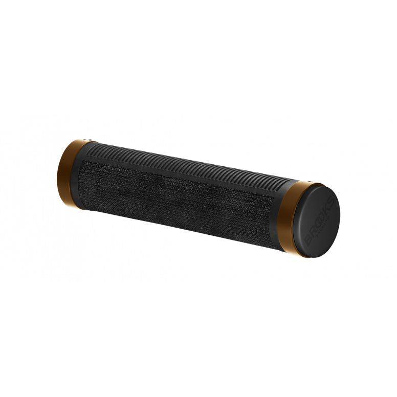 Brooks Cambium ergonomic bike grips in black, 130mm length, designed for comfort and control on bicycle handlebars.