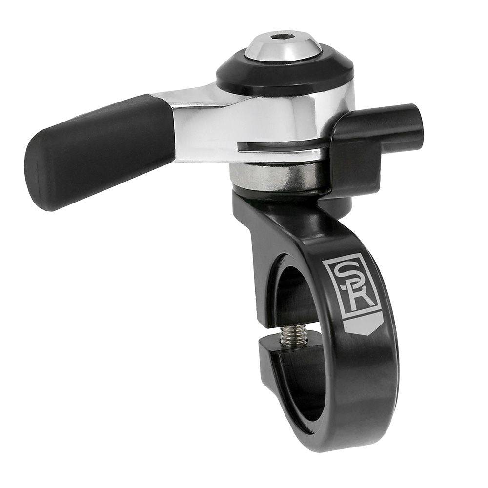 SunRace M96 left hand thumb shifter for MTB bikes, clamp-on design for 8 or 9 speed mountain bike gear shifting.