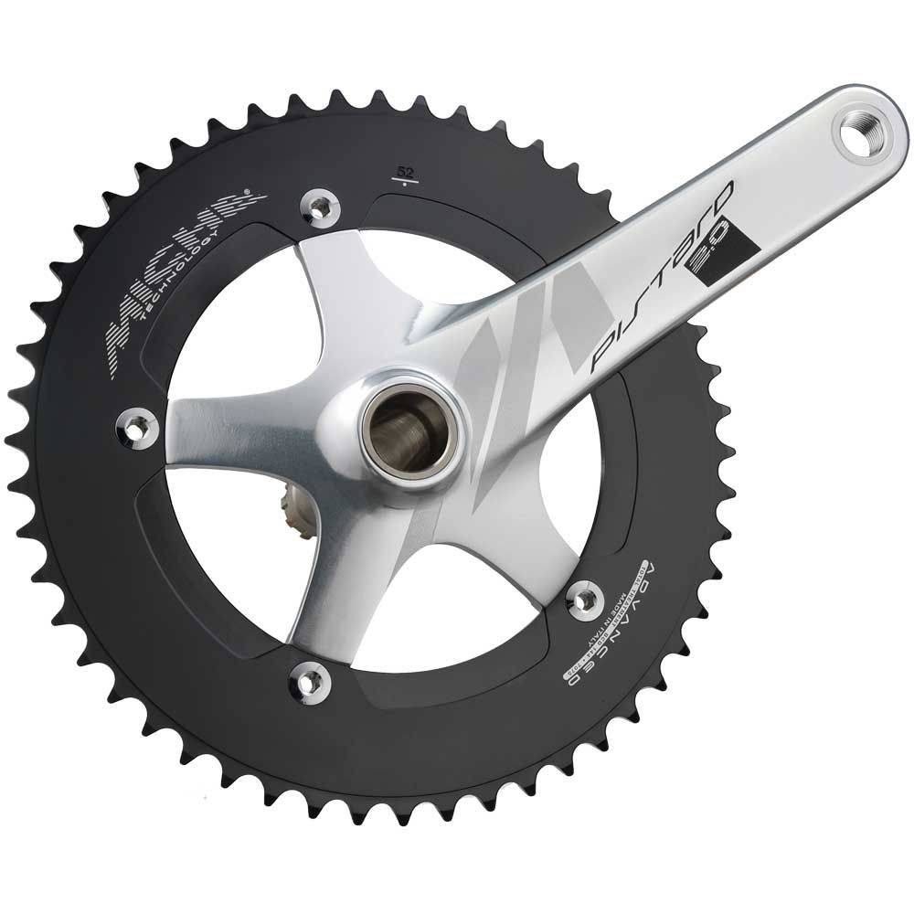 Miche Pistard 2.0 track and single speed bike crankset with 144mm BCD, showcasing sleek black crank arms and chainring.