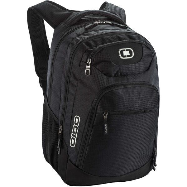 OGIO Excelsior black backpack with padded laptop sleeve for 17-inch laptops, showing multiple compartments and sturdy straps.