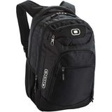 OGIO Excelsior black backpack with padded laptop sleeve for 17-inch laptops, showing multiple compartments and sturdy straps.