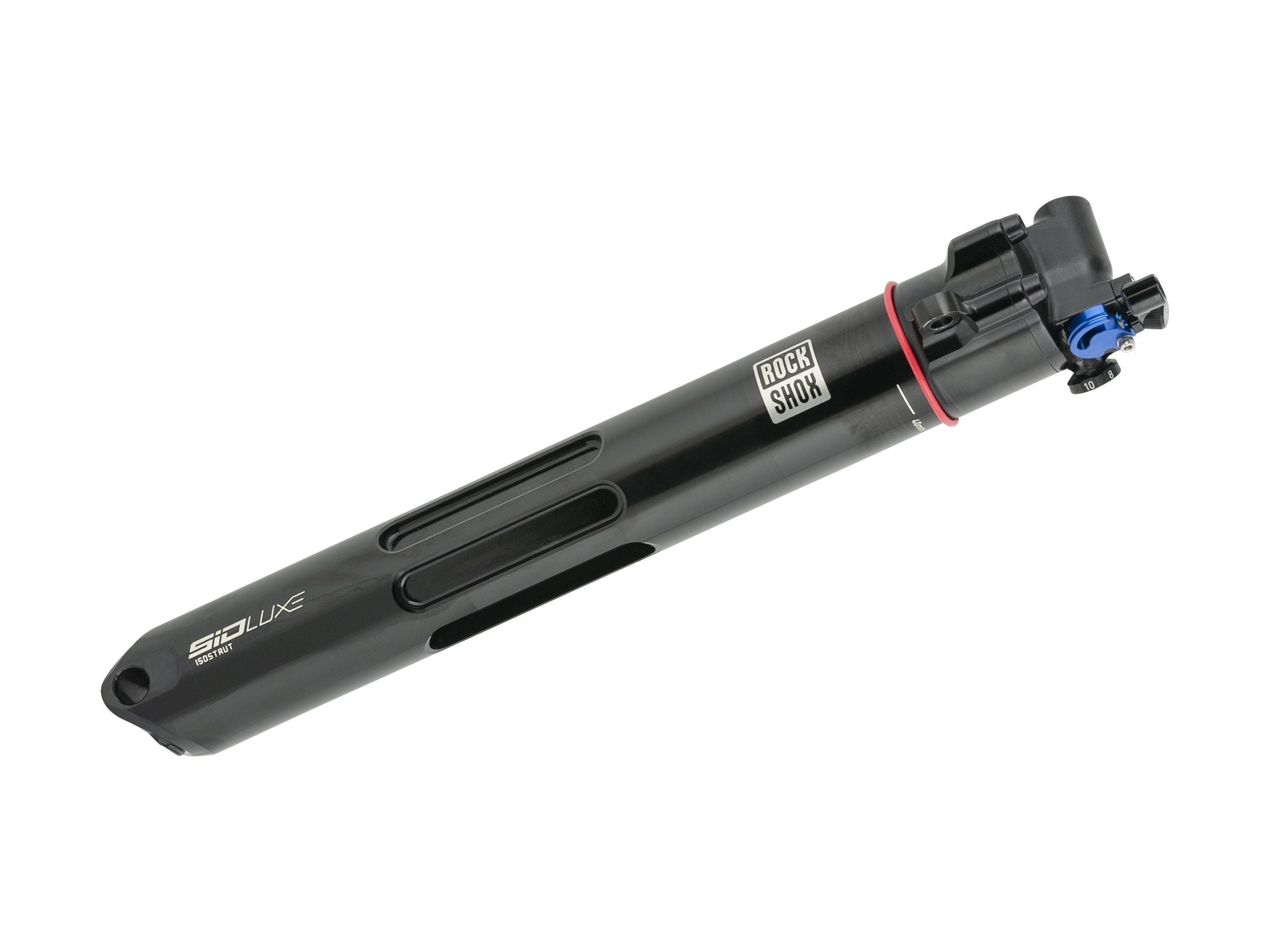 Trek 2024 Supercaliber SIDLuxe IsoStrut rear shock by RockShox in black, designed for mountain bike suspension components.