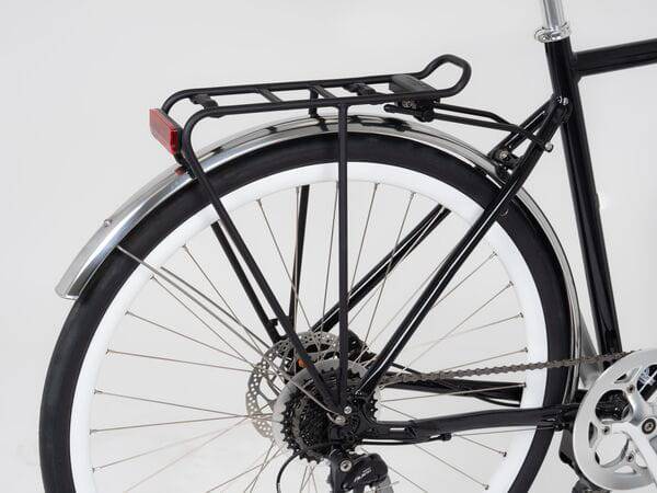 M Part Tour AVS Sport rear pannier rack for 700c bikes in black with reflector, designed for bike accessories and storage.