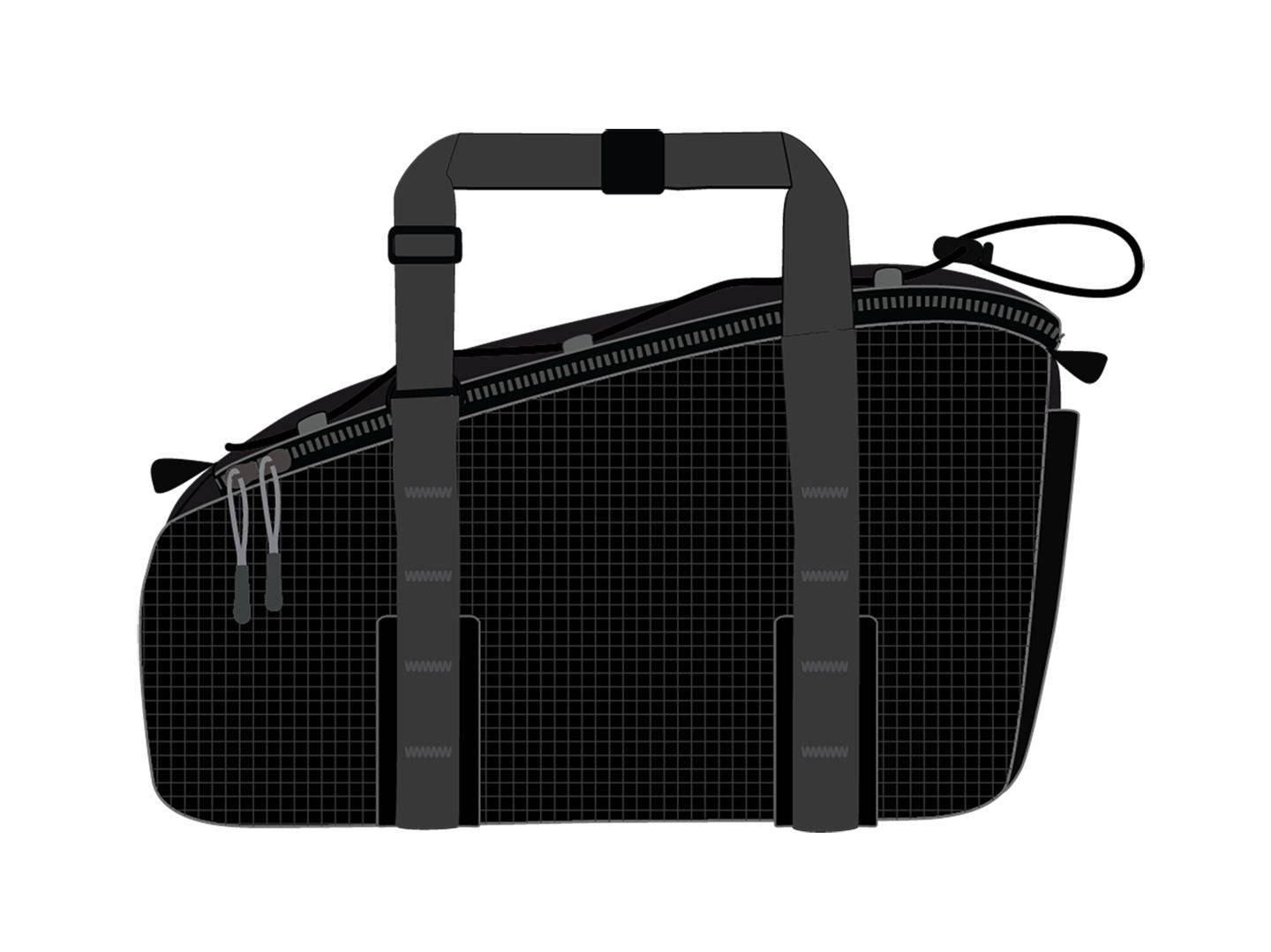 Black Trek Boot Bag 7L for footwear storage with durable material and sturdy zipper, designed for travel protection.
