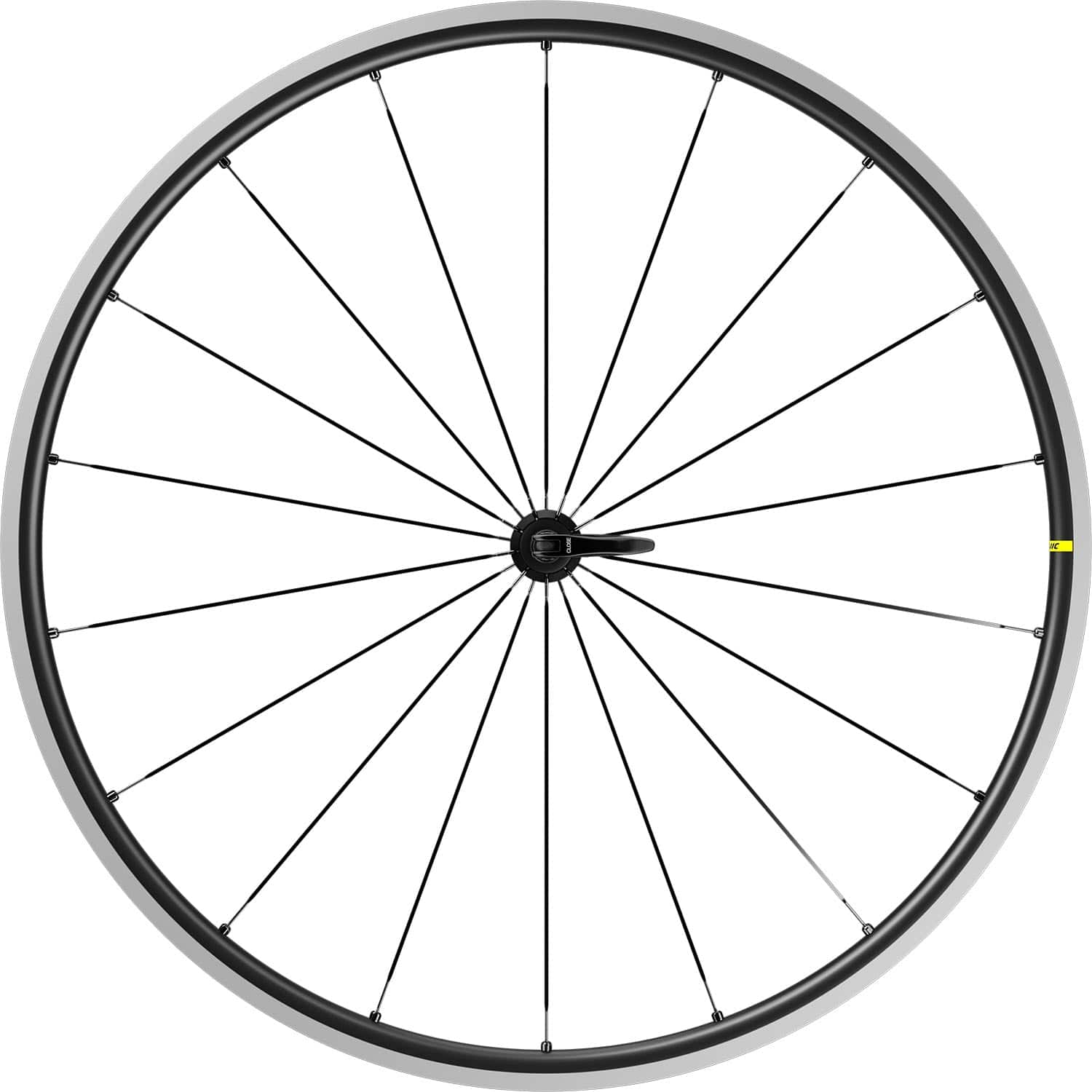 Mavic Ksyrium S QR rim brake road bike wheelset with quick release, showing lightweight alloy rims and spokes for performance cycling.
