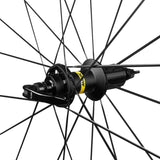 Mavic Ksyrium S QR rim brake road bike wheelset with quick release, featuring lightweight alloy rims and black spokes.