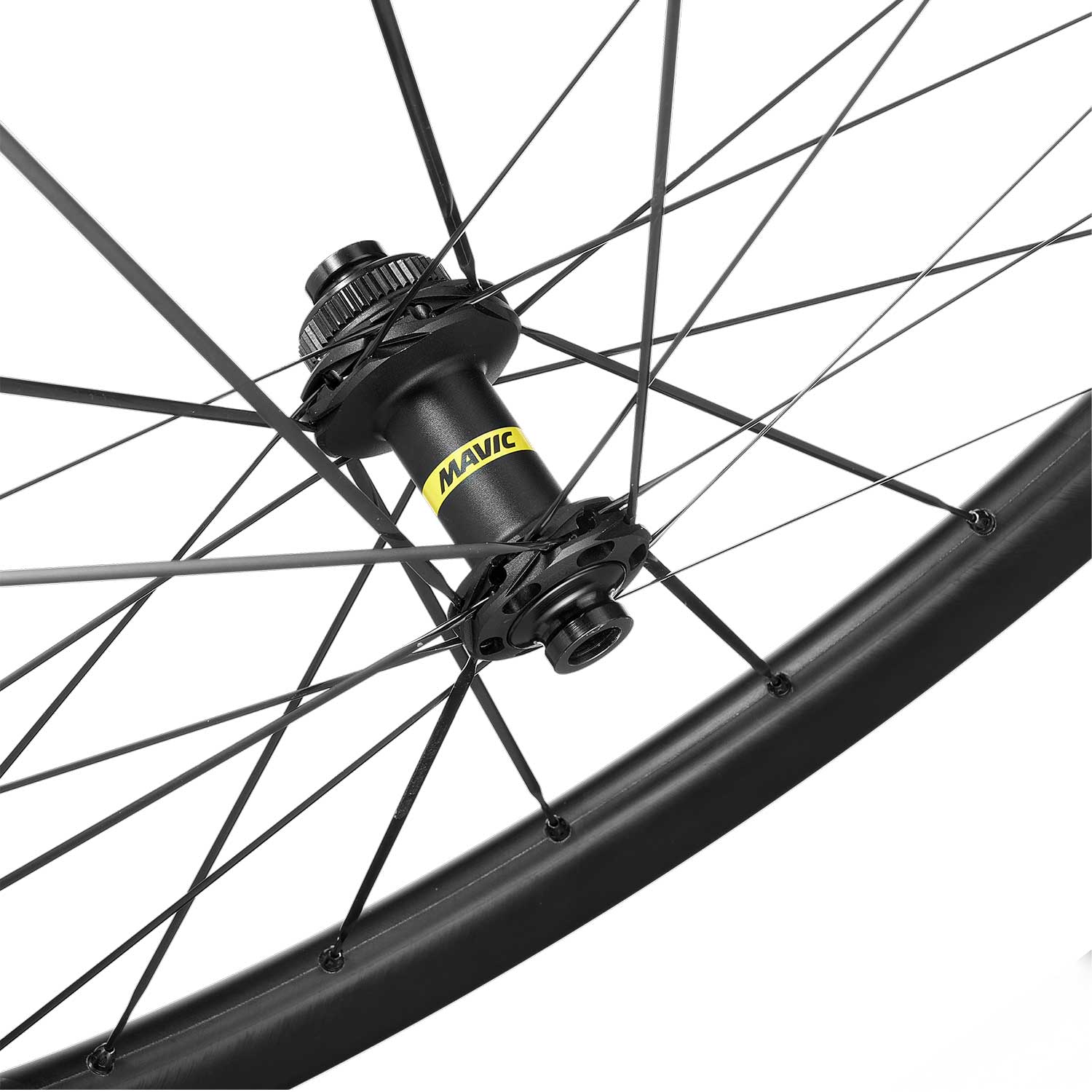 Mavic Cosmic SLR 45 Disc Road Wheelset with 23mm tubeless-compatible rims, featuring aerodynamic spokes and disc brake compatibility.