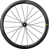 Mavic Cosmic Ultimate 45 Disc road wheelset with aerodynamic carbon rims and tubeless design, suitable for high-performance cycling.