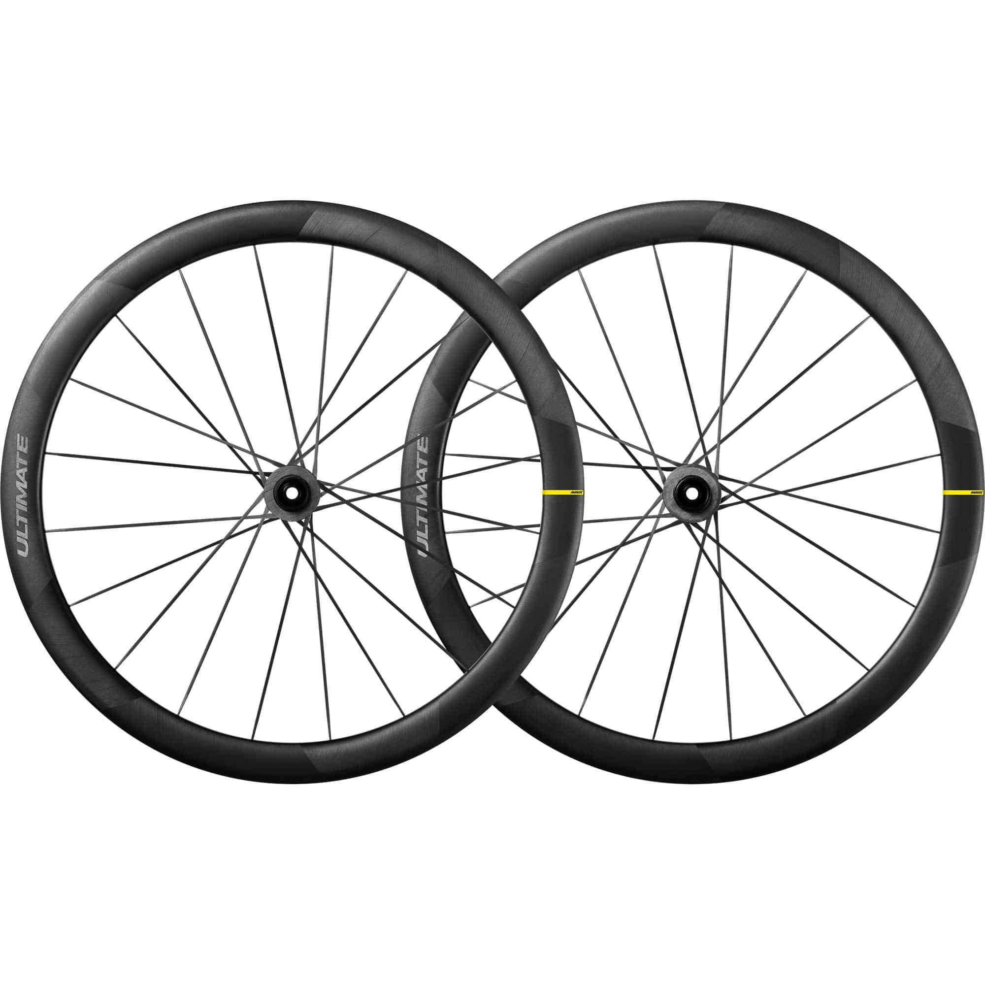 Mavic Cosmic Ultimate 45 Disc Road Wheelset with aerodynamic carbon rims and tubeless design, showcasing sleek wheel components.