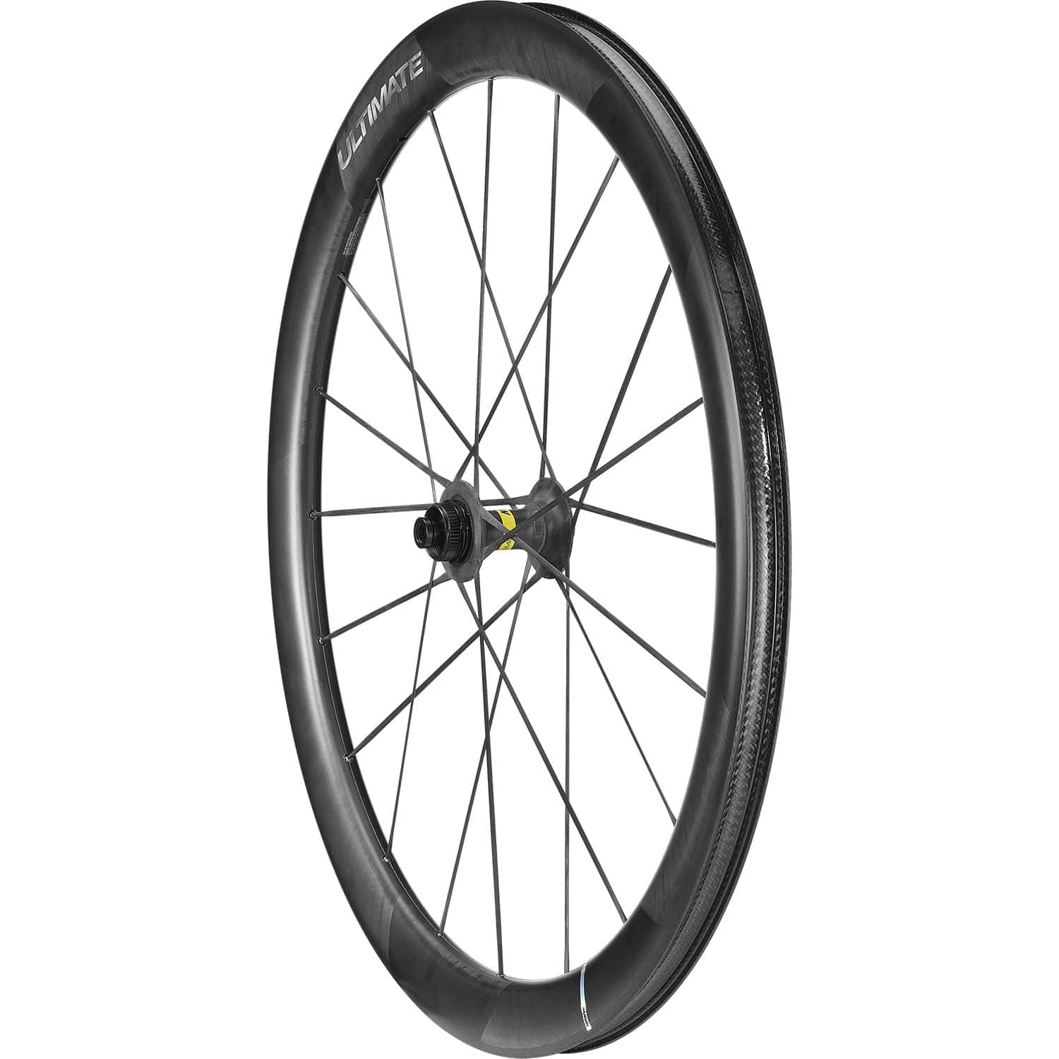 Mavic Cosmic Ultimate Centre Lock disc wheelset with carbon rims for road cycling, featuring sleek aerodynamic design and deep carbon spokes.