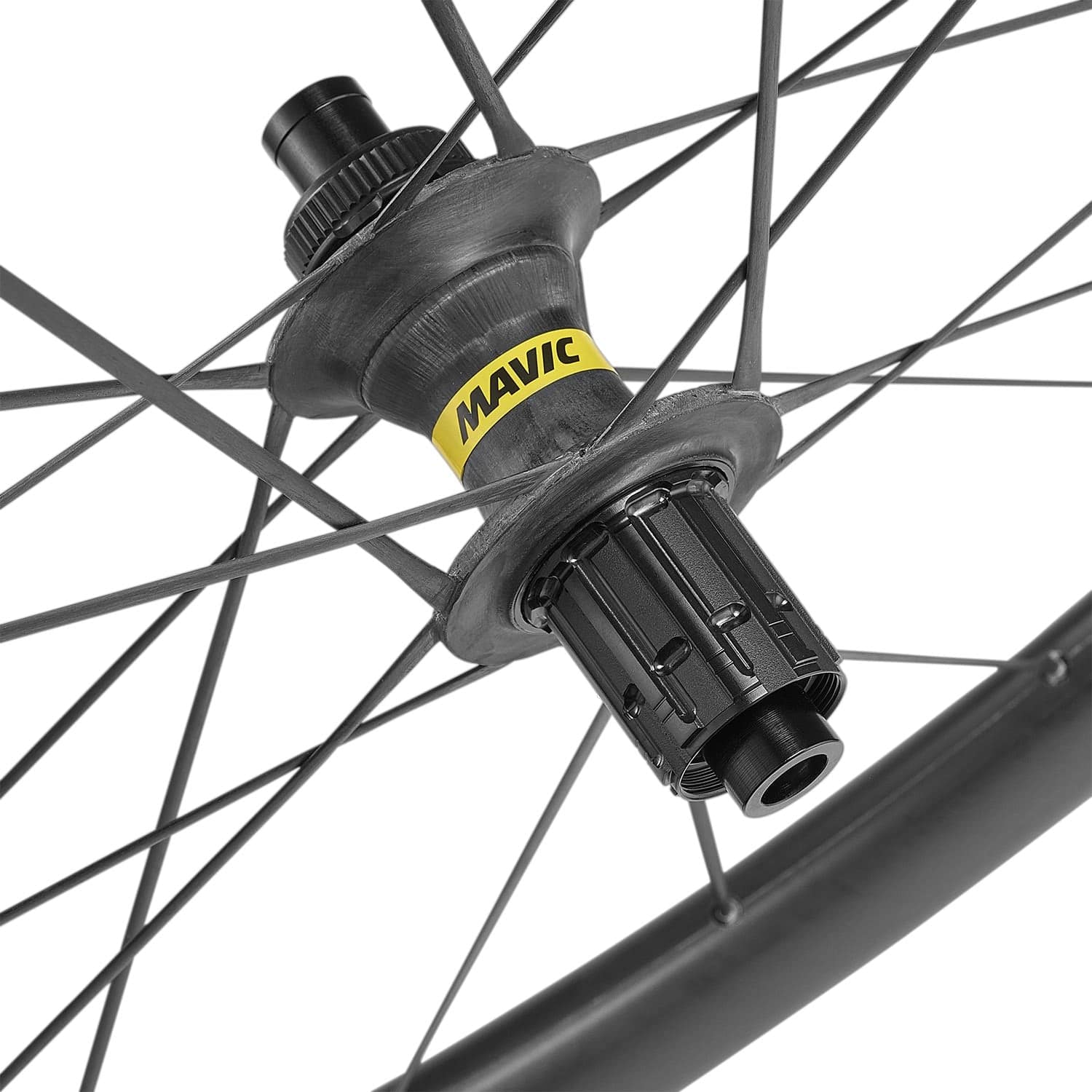 Mavic Cosmic Ultimate Centre Lock disc wheelset with carbon rims for road cycling, featuring aerodynamic design and sleek black finish.