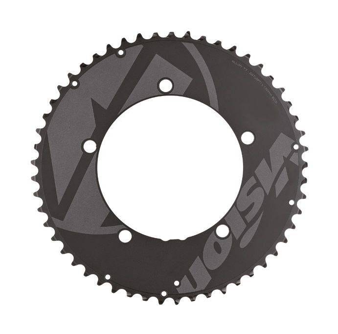 Vision TT Chainring for Time Trial Bikes, 2x11 speed, 5-hole 130 BCD, bike component with black finish and detailed teeth design.