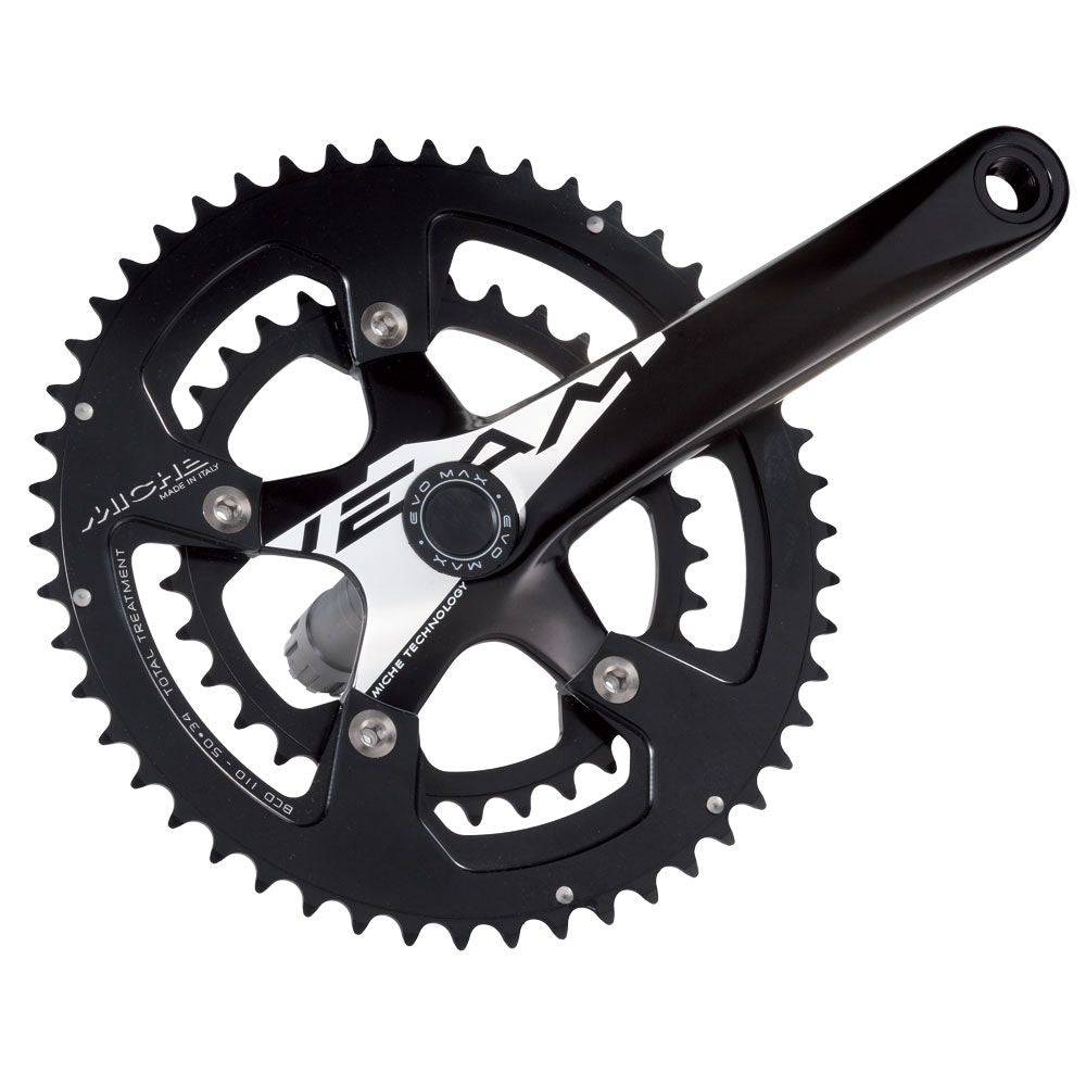 Miche Team Evo Max 10X lightweight forged alloy road crankset with chainrings, bike components for performance cycling.